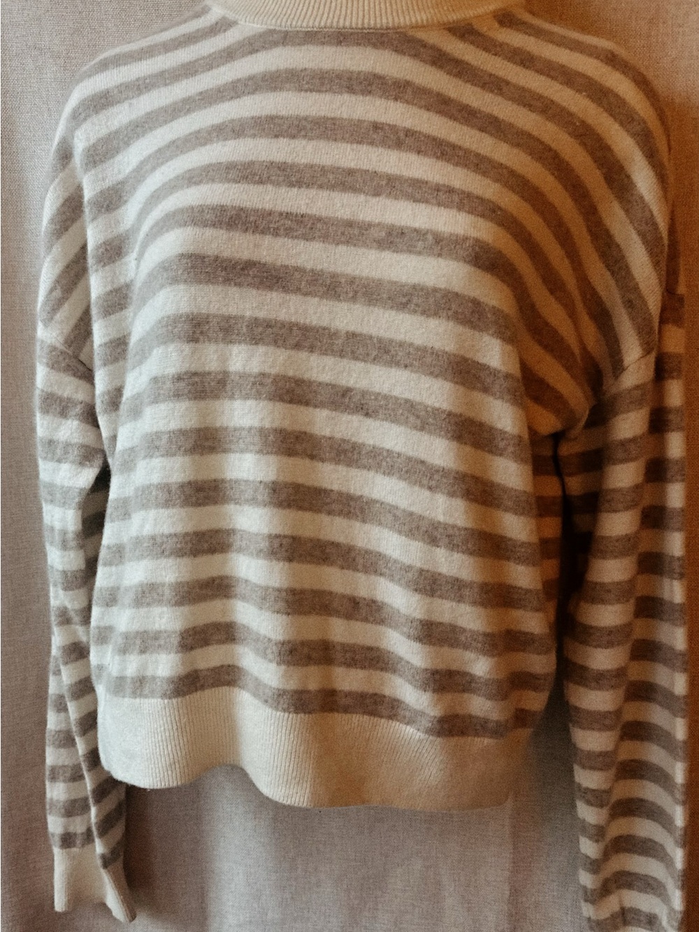 🤍⚓ 100% Cashmere • Abercrombie • Harbor Latte • Ivory Oatmeal Taupe Stripe